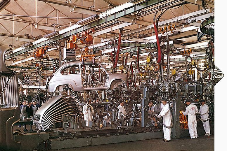 Blick in die SEAT Automobil Produktion von 1950.