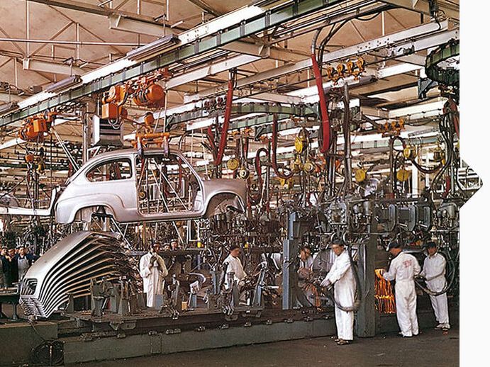 Blick in die SEAT Automobil Produktion von 1950.